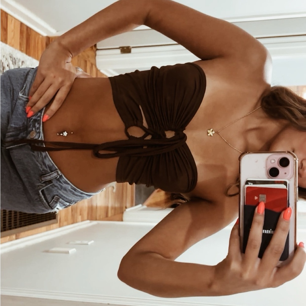 Brown Strapless Open Crop Top